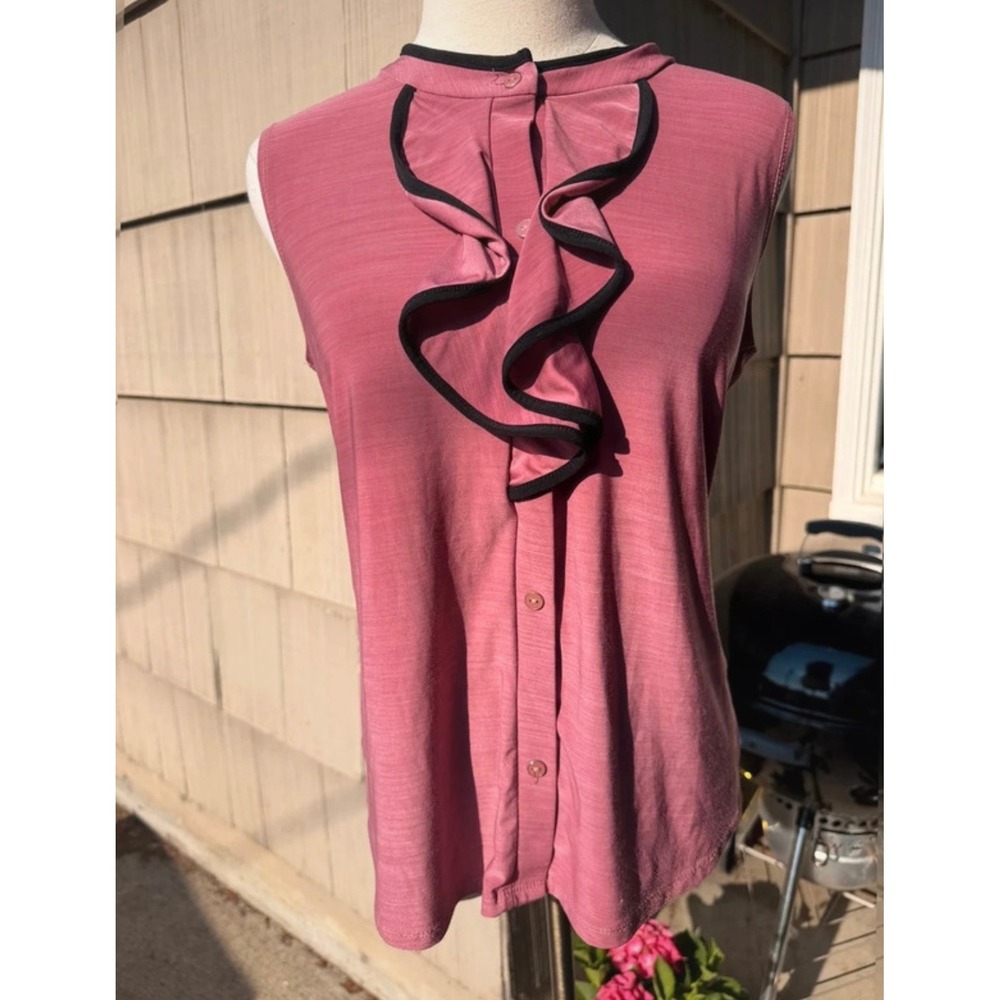 Susan Lawrence Mauve Pink Ruffle Front Sleeveless Blouse Mock Neck Top Small